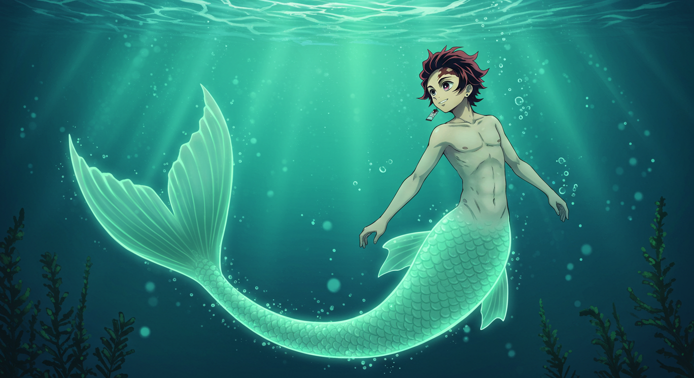 tanjiro mermaid Blank Meme Template