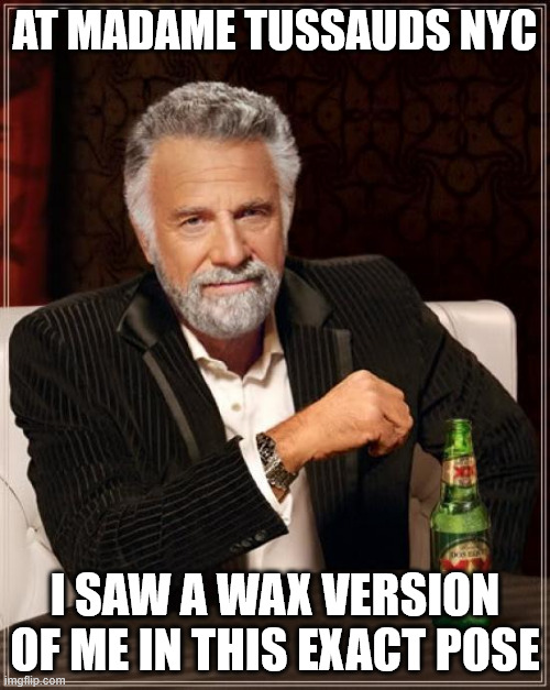 Madame Tussauds | AT MADAME TUSSAUDS NYC; I SAW A WAX VERSION OF ME IN THIS EXACT POSE | image tagged in memes,the most interesting man in the world,model,role model,reality,when you realize | made w/ Imgflip meme maker