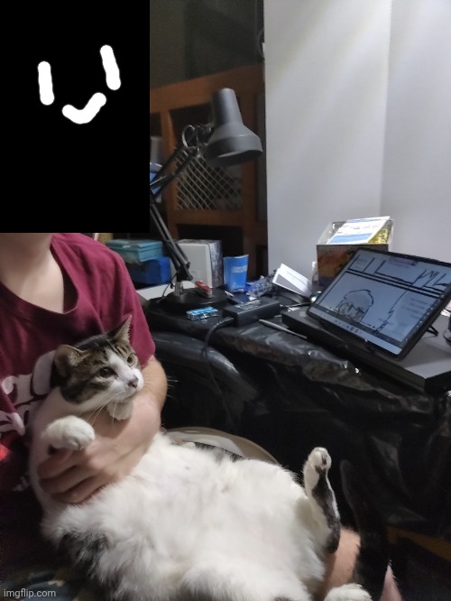 Me and my cat (ignore the messy ass desk) | made w/ Imgflip meme maker