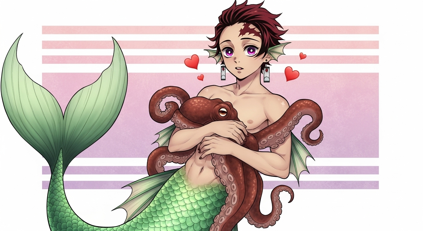 tanjiro as a merman Blank Meme Template