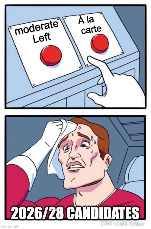 Two Buttons Meme | moderate
  Left À la
   carte 2026/28 CANDIDATES | image tagged in memes,two buttons | made w/ Imgflip meme maker