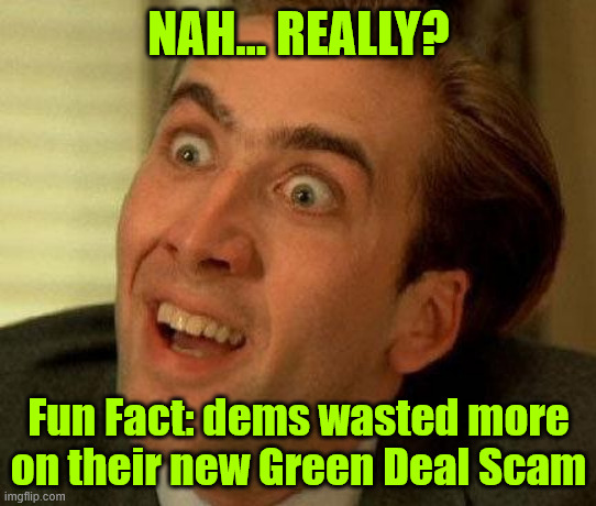 Nah, Really? | NAH... REALLY? Fun Fact: dems wasted more on their new Green Deal Scam | image tagged in nah really | made w/ Imgflip meme maker