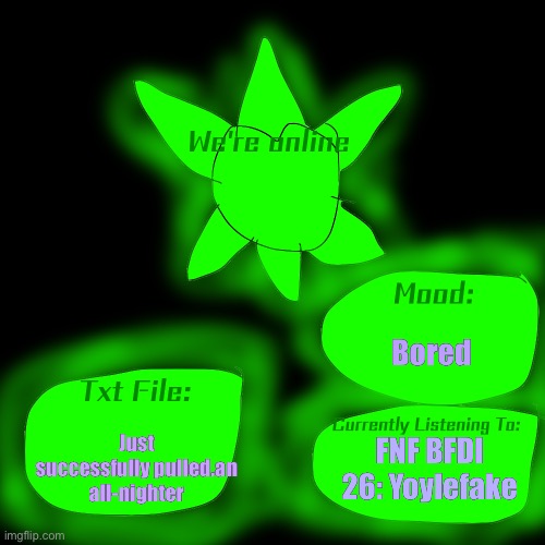 Announcement Template | Bored; Just successfully pulled.an all-nighter; FNF BFDI 26: Yoylefake | image tagged in announcement template | made w/ Imgflip meme maker