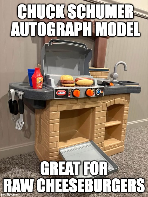 CHUCK SCHUMER AUTOGRAPH MODEL; GREAT FOR RAW CHEESEBURGERS | image tagged in schumer,raw cheeseburger,biden bans propane | made w/ Imgflip meme maker