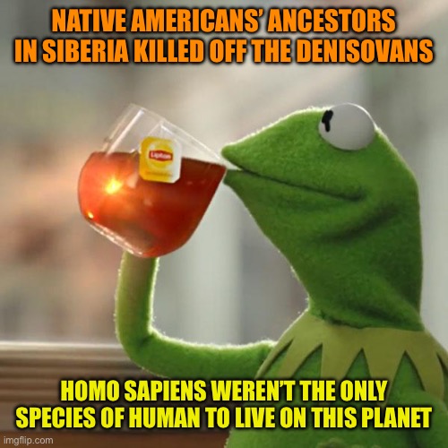NATIVE AMERICANS’ ANCESTORS IN SIBERIA KILLED OFF THE DENISOVANS HOMO SAPIENS WEREN’T THE ONLY SPECIES OF HUMAN TO LIVE ON THIS PLANET | image tagged in memes,but that's none of my business,kermit the frog | made w/ Imgflip meme maker