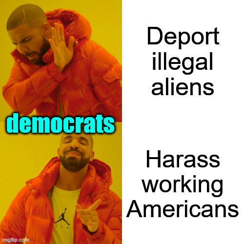 Drake Hotline Bling Meme | Deport illegal aliens Harass working Americans democrats | image tagged in memes,drake hotline bling | made w/ Imgflip meme maker