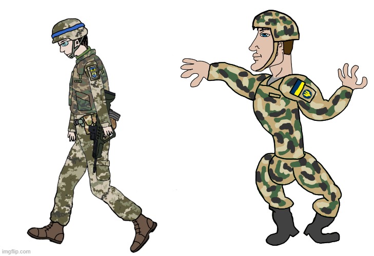 The Virgin Azov Battalion vs The Chad Armed Forces of Ukraine | image tagged in russo-ukrainian war,ukraine,nazi,virgin vs chad | made w/ Imgflip meme maker