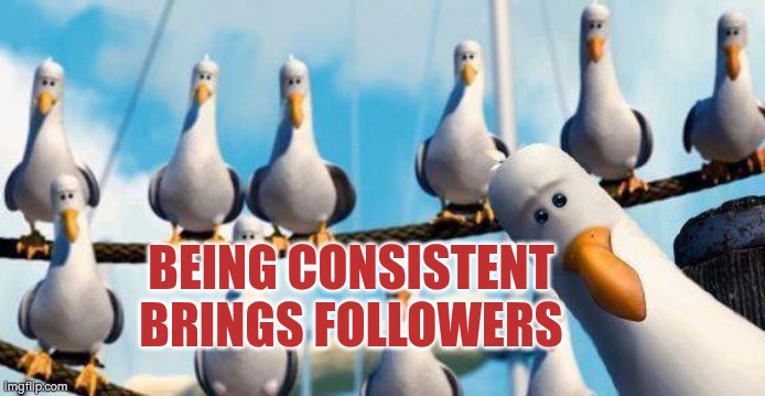 Being consistent brings followers | BEING CONSISTENT BRINGS FOLLOWERS | image tagged in consistency,followers,consistent | made w/ Imgflip meme maker