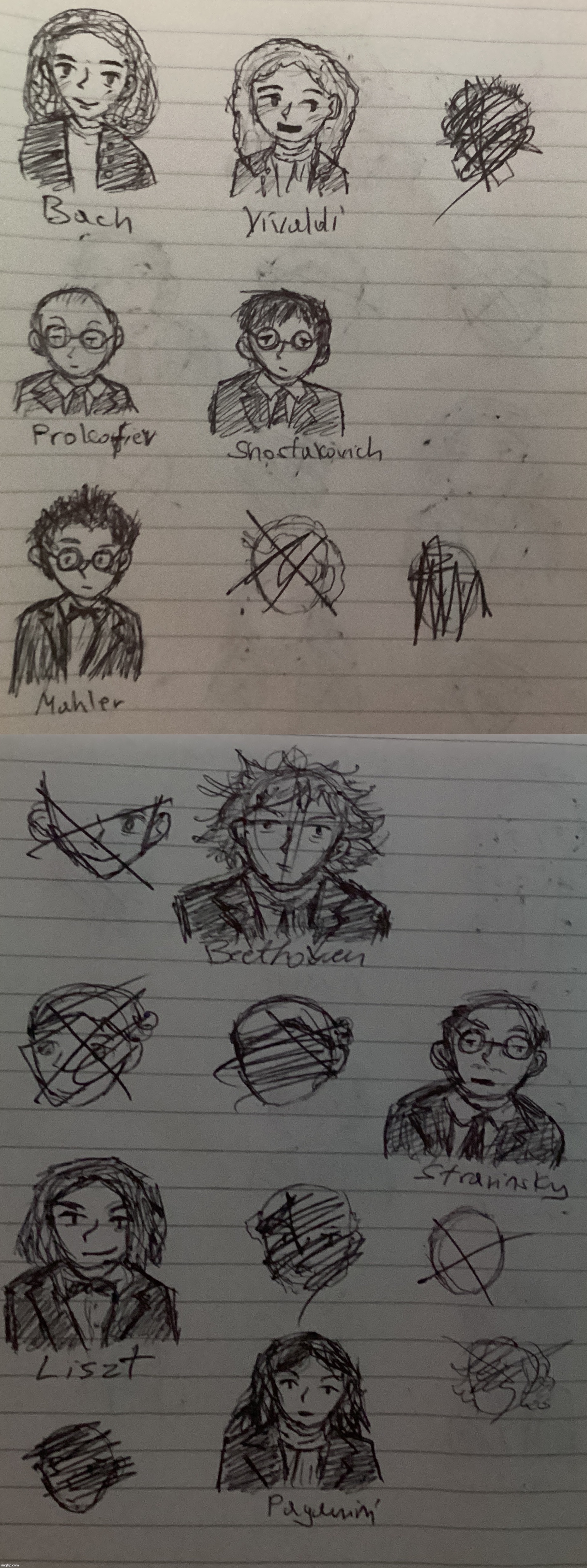 Drew some composers | image tagged in drawing,classical music,composers | made w/ Imgflip meme maker