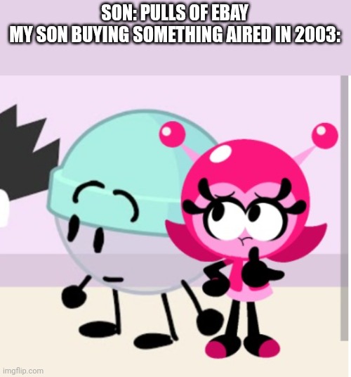 EBay something | SON: PULLS OF EBAY
MY SON BUYING SOMETHING AIRED IN 2003: | image tagged in mina girl and cool capsule relationship,2003 | made w/ Imgflip meme maker