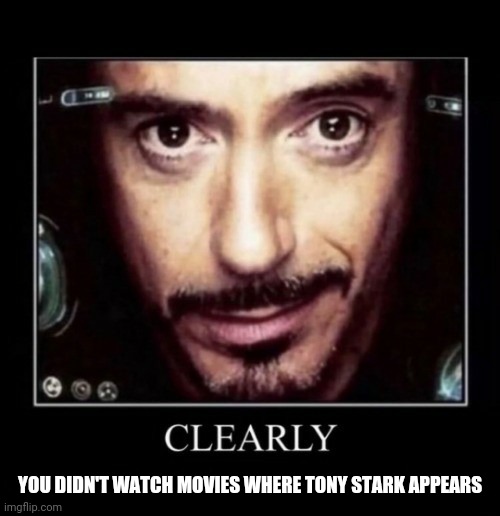 Clearly (you don't own an air fryer) | YOU DIDN'T WATCH MOVIES WHERE TONY STARK APPEARS | image tagged in clearly you don't own an air fryer | made w/ Imgflip meme maker