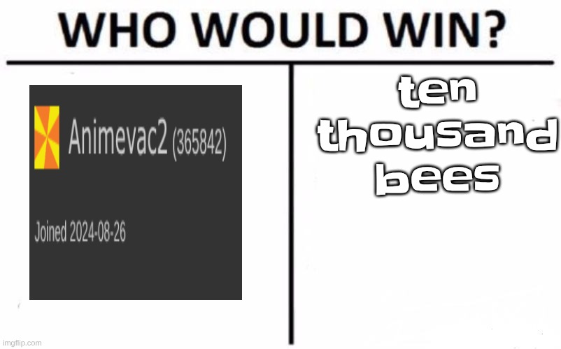 Who Would Win? | ten thousand bees | image tagged in memes,who would win | made w/ Imgflip meme maker
