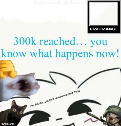 >:3 | 300k reached… you know what happens now! | image tagged in my lil announcement | made w/ Imgflip meme maker