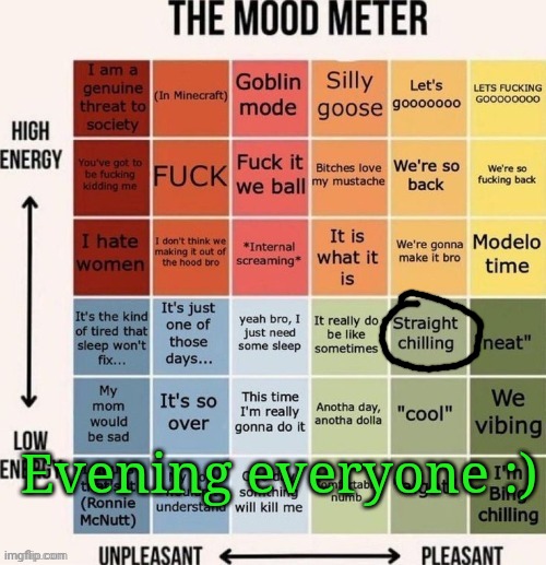 The mood meter | Evening everyone :) | image tagged in the mood meter | made w/ Imgflip meme maker