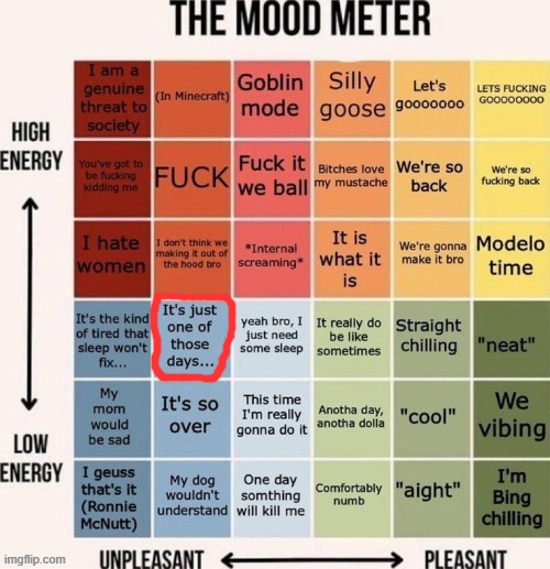 mood metah | image tagged in the mood meter,memes,msmg,relatable,chillin,feelings | made w/ Imgflip meme maker