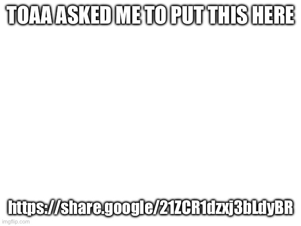 TOAA ASKED ME TO PUT THIS HERE; https://share.google/21ZCR1dzxj3bLdyBR | made w/ Imgflip meme maker