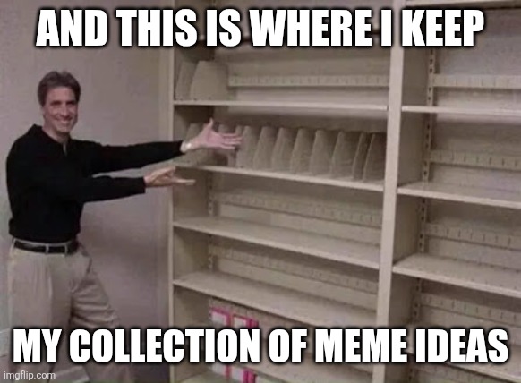 :') | AND THIS IS WHERE I KEEP; MY COLLECTION OF MEME IDEAS | image tagged in empty shelf man,memes,ideas,imgflip,empty | made w/ Imgflip meme maker