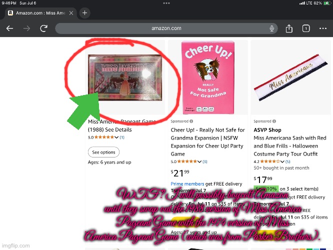 Right Board Game, Wrong Company | WTF? I will possibly boycott Amazon until they swap out the 1988 version of Miss America Pageant Game with the 1974 version of Miss America Pageant Game (which was from Parker Brothers). | image tagged in 1970s,board games,girls,girl,70s,nostalgia | made w/ Imgflip meme maker