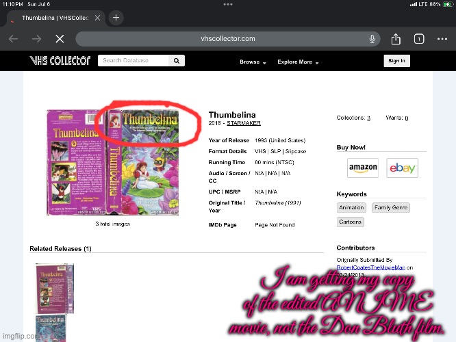 Part 2 - Anime Comes First | I am getting my copy of the edited ANIME movie, not the Don Bluth film. | image tagged in vhs,anime,children,nostalgia,nostalgia critic,amazon | made w/ Imgflip meme maker