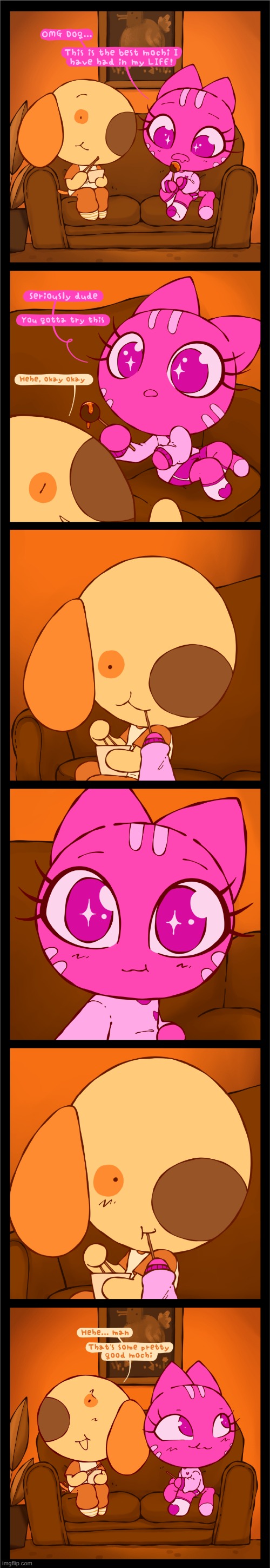 image tagged in dog,cat,food,mochi,crush,blush | made w/ Imgflip meme maker