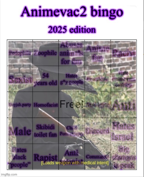 Animevac bingo | image tagged in animevac bingo | made w/ Imgflip meme maker