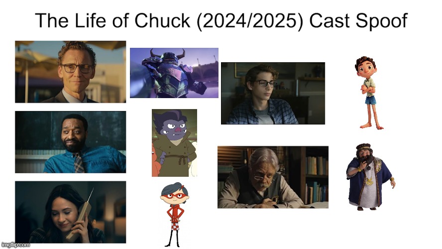 Credit to Waldness Topic International for this used | image tagged in meme,memes,spoof cast,the life of chuck,characters,roles | made w/ Imgflip meme maker