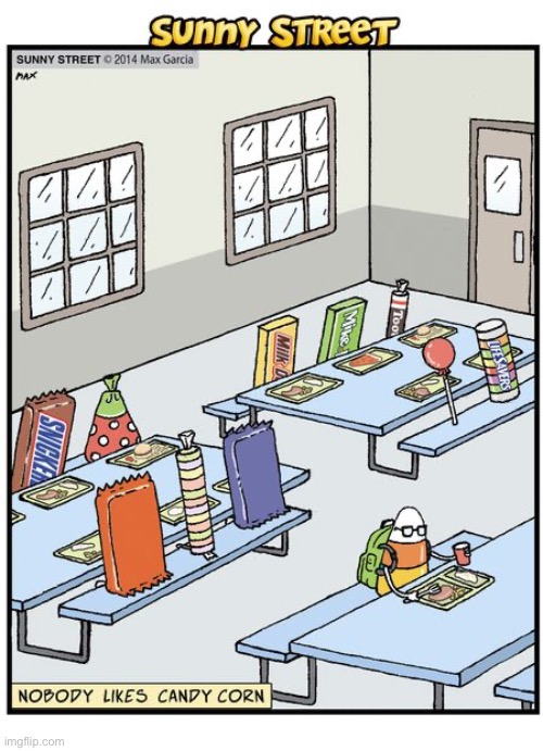 image tagged in comics,sunny street,school lunch,candy,candy corn | made w/ Imgflip meme maker