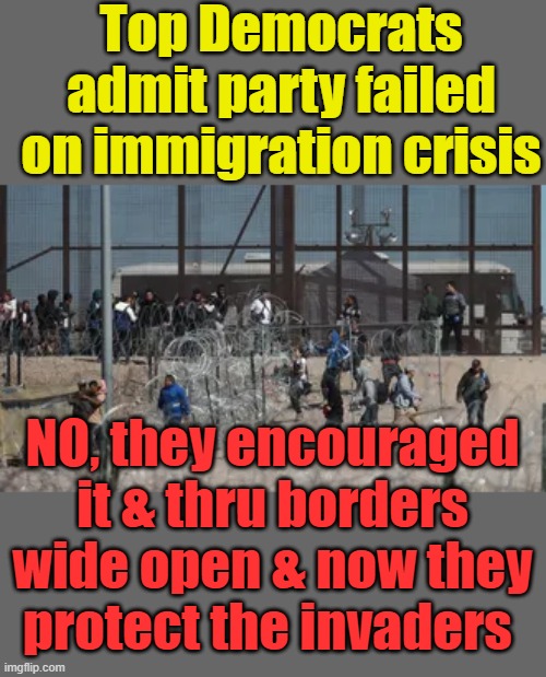 Part of the Democratic socialist grand plan to destroy the US from within. | Top Democrats admit party failed on immigration crisis; NO, they encouraged it & thru borders wide open & now they protect the invaders | made w/ Imgflip meme maker