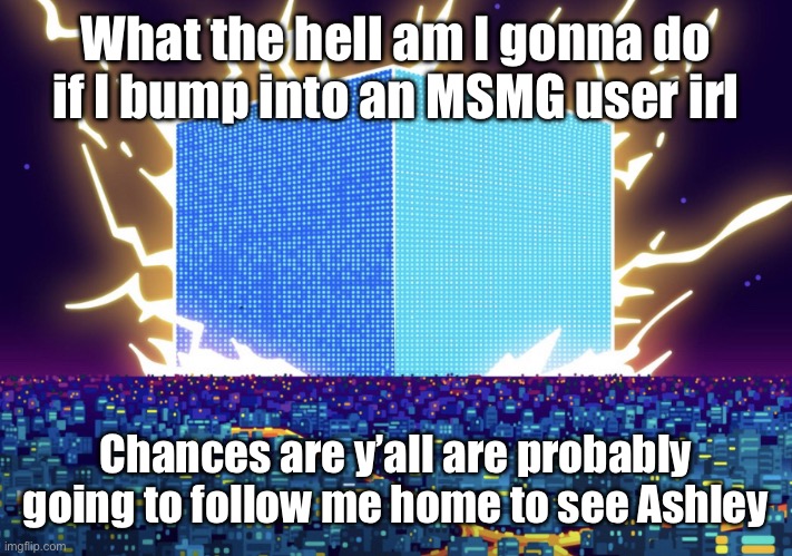 G | What the hell am I gonna do if I bump into an MSMG user irl; Chances are y’all are probably going to follow me home to see Ashley | image tagged in g | made w/ Imgflip meme maker