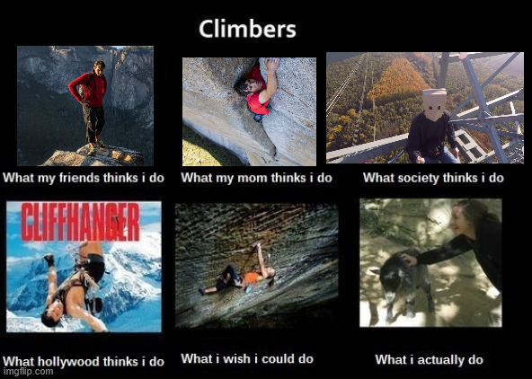 Free Solo Climbing in a Nutshell | image tagged in climbing,memes,klettern,lattice climbing,dark humor,sports | made w/ Imgflip meme maker