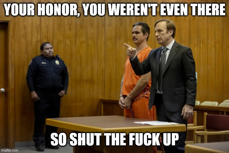 your honor... you weren't even there | YOUR HONOR, YOU WEREN'T EVEN THERE; SO SHUT THE FUCK UP | image tagged in your honor my client ___ | made w/ Imgflip meme maker