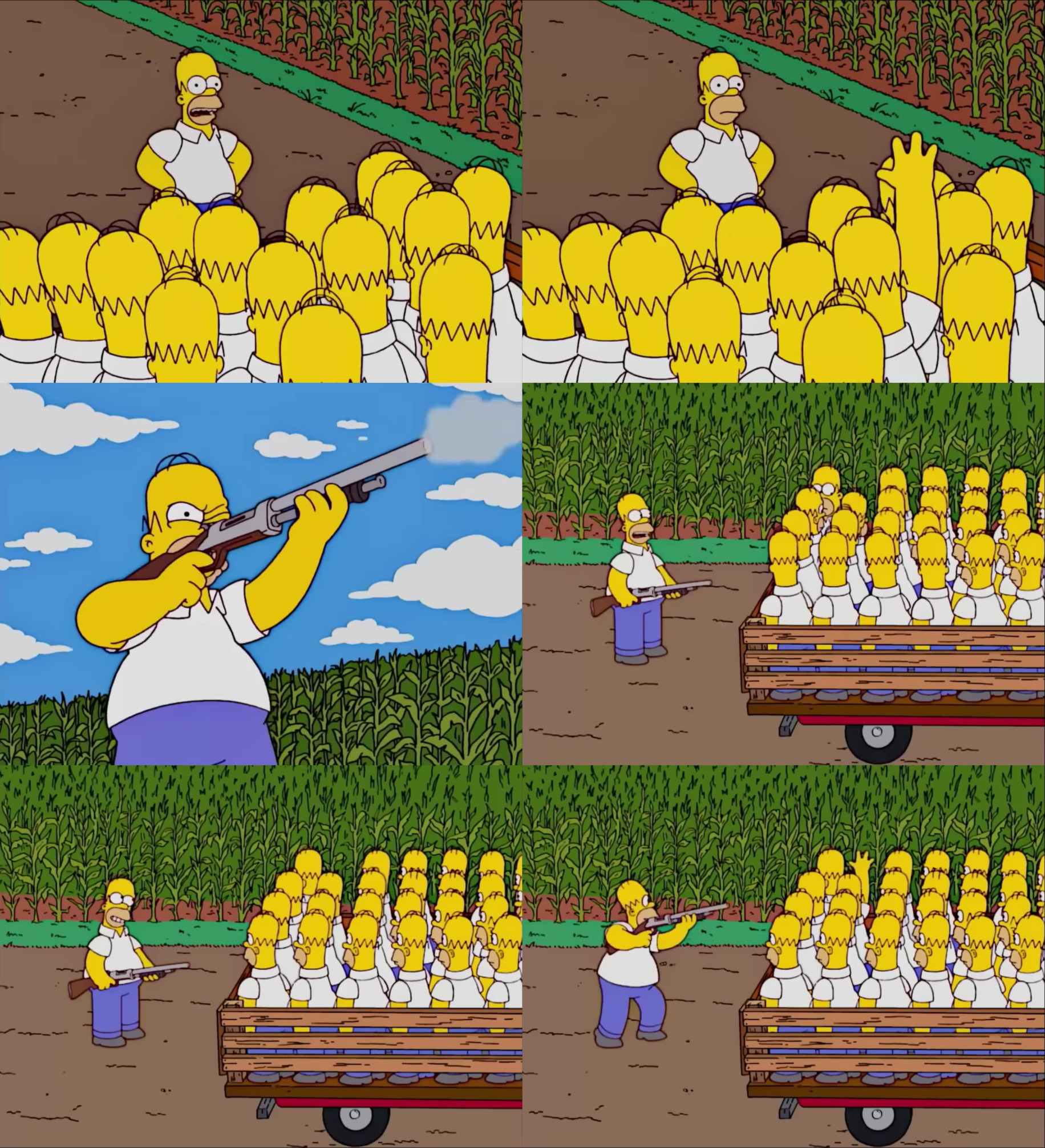 Homer shoots his clones Blank Meme Template