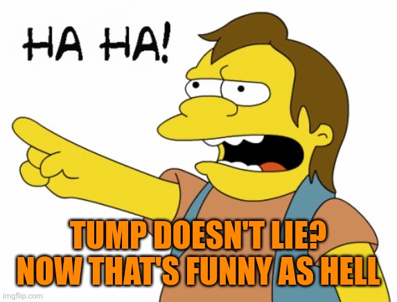 HA HA | TUMP DOESN'T LIE?
NOW THAT'S FUNNY AS HELL | image tagged in ha ha | made w/ Imgflip meme maker