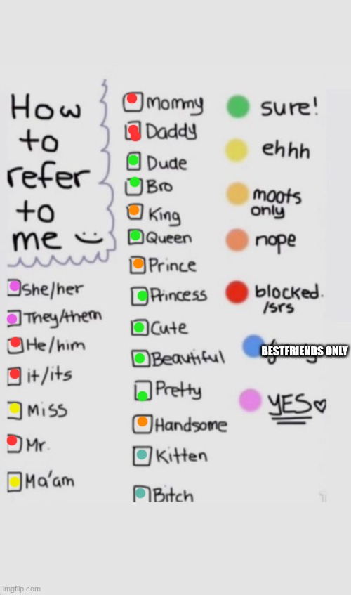 How to refer to me (Updated) | BESTFRIENDS ONLY | image tagged in how to refer to me | made w/ Imgflip meme maker