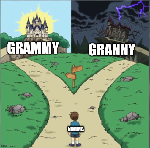 Trying to search for that one grandmother from the Lorax | GRAMMY; GRANNY; NORMA | image tagged in yu-gi-oh dramatic crossroads,grammy norma,lorax,the lorax | made w/ Imgflip meme maker