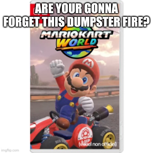 Mario Kart World fake boxart | ARE YOUR GONNA FORGET THIS DUMPSTER FIRE? | image tagged in mario kart world fake boxart | made w/ Imgflip meme maker
