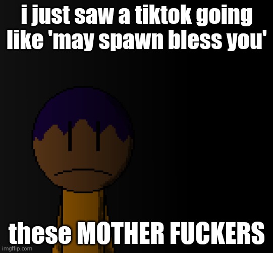 "ah yes, lets make a religion about a game where you KILL PEOPLE | i just saw a tiktok going like 'may spawn bless you'; these MOTHER FUCKERS | image tagged in brother | made w/ Imgflip meme maker