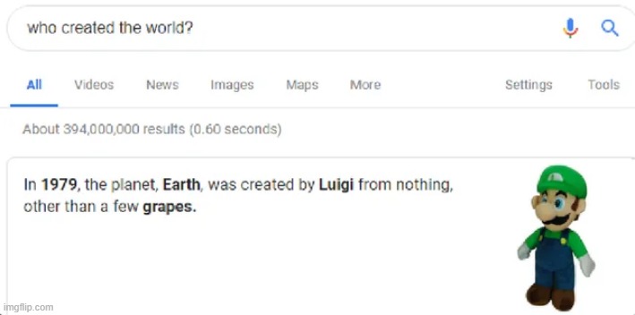 luigi | image tagged in luigi created the world | made w/ Imgflip meme maker