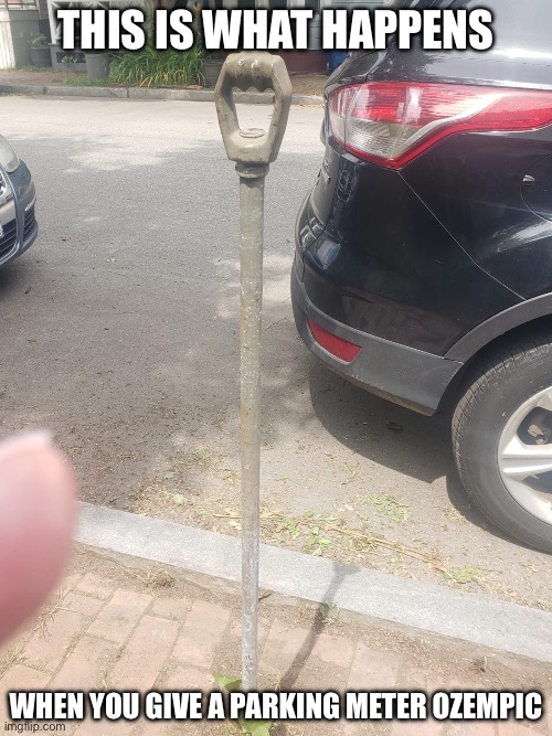 Ozempic | THIS IS WHAT HAPPENS; WHEN YOU GIVE A PARKING METER OZEMPIC | image tagged in ozempic,diet,weight loss | made w/ Imgflip meme maker