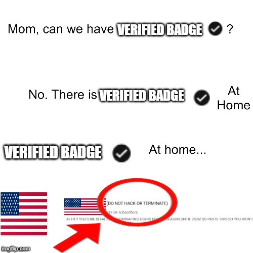 Like... W H Y ? | VERIFIED BADGE; VERIFIED BADGE; VERIFIED BADGE | image tagged in mom can we have | made w/ Imgflip meme maker