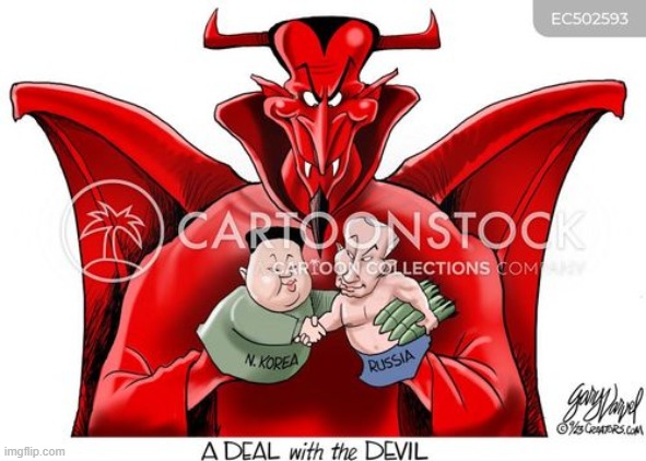 a deal with the devil | image tagged in devil,vladimir putin,kim jong un,north korea,russia,communism | made w/ Imgflip meme maker
