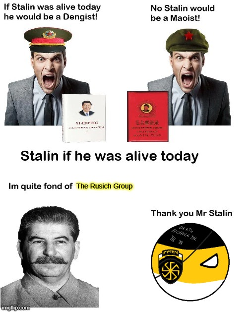 A russian neo nazi terrorist group rusich hates ukrainians and also support communism | The Rusich Group | image tagged in if stalin was alive today,russia,ukraine,russo-ukrainian war,communism,nazi | made w/ Imgflip meme maker
