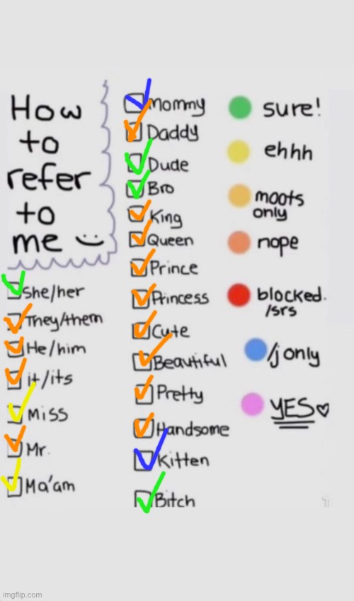 There's many no's in the male ones bc they dont apply to me | image tagged in how to refer to me | made w/ Imgflip meme maker