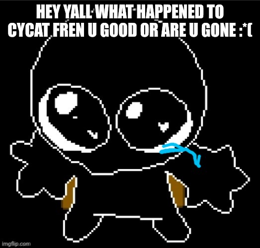 Fren? | HEY YALL WHAT HAPPENED TO CYCAT FREN U GOOD OR ARE U GONE :*( | image tagged in zero goober | made w/ Imgflip meme maker