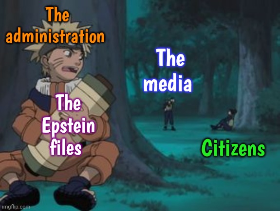 "It's sitting on my desk, ready for review..." Attorney General Pam Bondi, February 21st, 2025 | The administration; The media; The Epstein files; Citizens | image tagged in naruto hiding,cover up,it's a conspiracy,sexual predator,traffic,the truth hurts | made w/ Imgflip meme maker