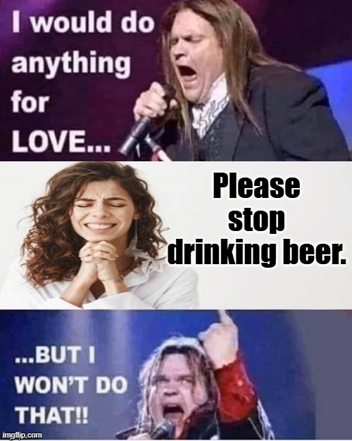 Nope | Please stop drinking beer. | image tagged in i would do anything for love,beer | made w/ Imgflip meme maker