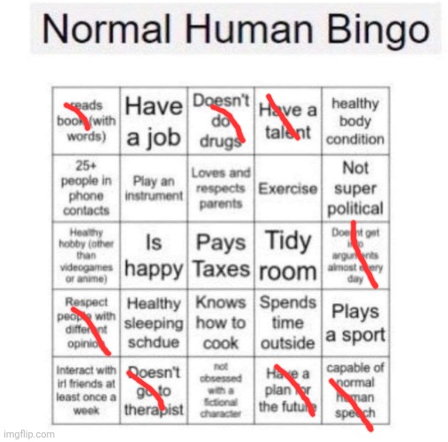 Normal human bingo | image tagged in normal human bingo | made w/ Imgflip meme maker
