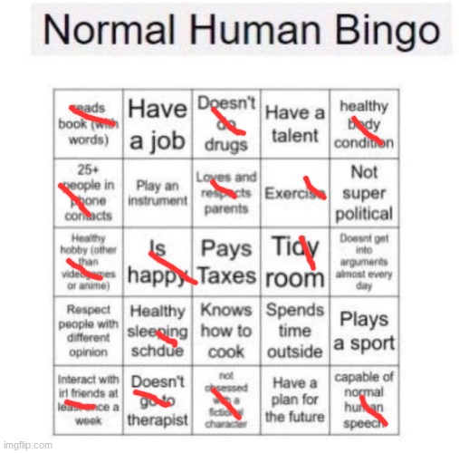 Normal human bingo | image tagged in normal human bingo | made w/ Imgflip meme maker