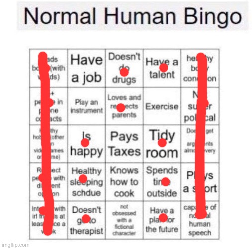 Normal human bingo | image tagged in normal human bingo | made w/ Imgflip meme maker