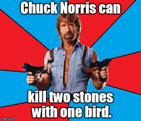 Chuck Norris With Guns | Chuck Norris can kill two stones with one bird. | image tagged in chuck norris,chuck norris approves,memes,meme | made w/ Imgflip meme maker